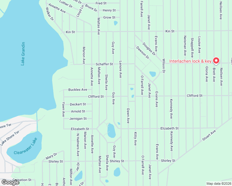 map of restaurants, bars, coffee shops, grocery stores, and more near 602 Guy Avenue in Interlachen