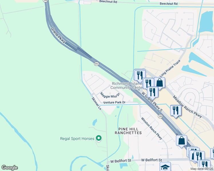 map of restaurants, bars, coffee shops, grocery stores, and more near 21503 Barrett Knolls Drive in Richmond