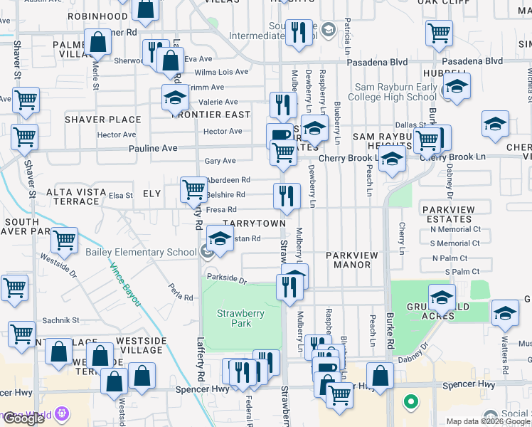 map of restaurants, bars, coffee shops, grocery stores, and more near 1301 Fresa Road in Pasadena