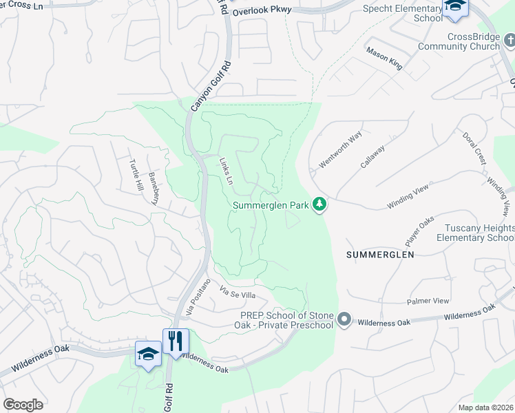 map of restaurants, bars, coffee shops, grocery stores, and more near 1402 Crooked Stick in San Antonio