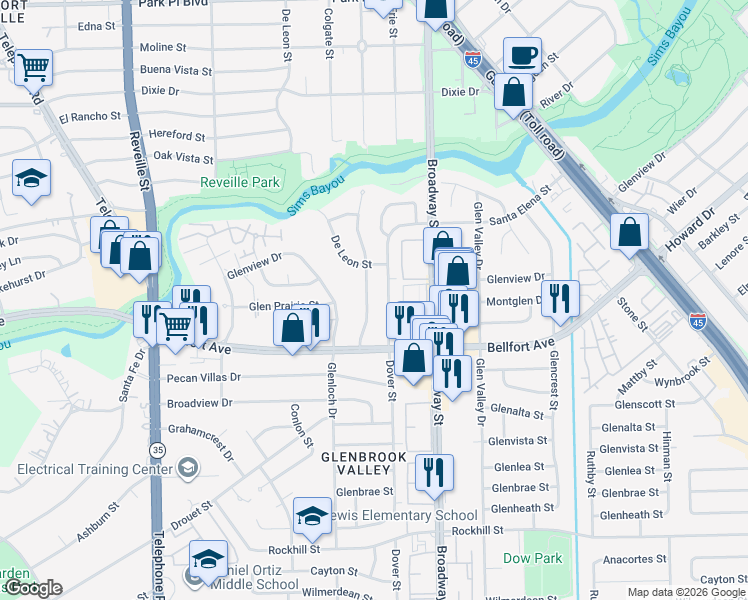 map of restaurants, bars, coffee shops, grocery stores, and more near 8215 Colgate Street in Houston