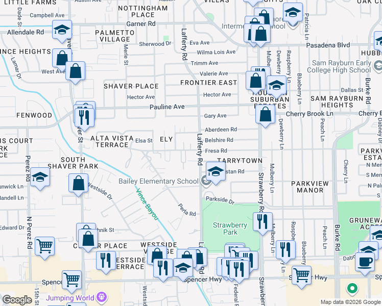 map of restaurants, bars, coffee shops, grocery stores, and more near 957 Fresa Road in Pasadena