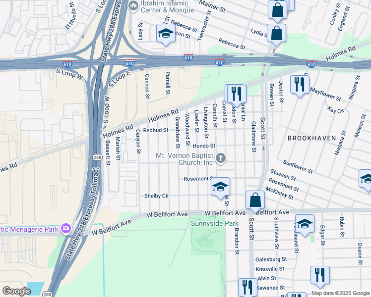 map of restaurants, bars, coffee shops, grocery stores, and more near 8024 Grandview Street in Houston