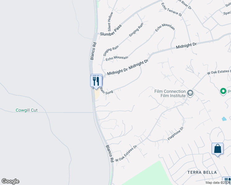 map of restaurants, bars, coffee shops, grocery stores, and more near 1603 Rain Song in San Antonio