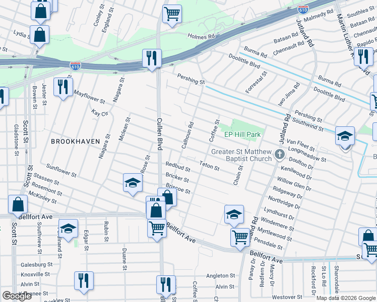 map of restaurants, bars, coffee shops, grocery stores, and more near 4806 Edfield Street in Houston