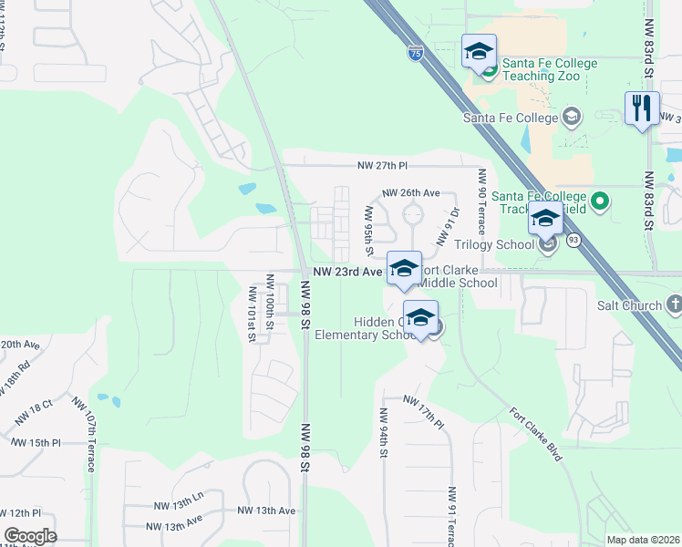 map of restaurants, bars, coffee shops, grocery stores, and more near 2959 Northwest 97th Street in Gainesville