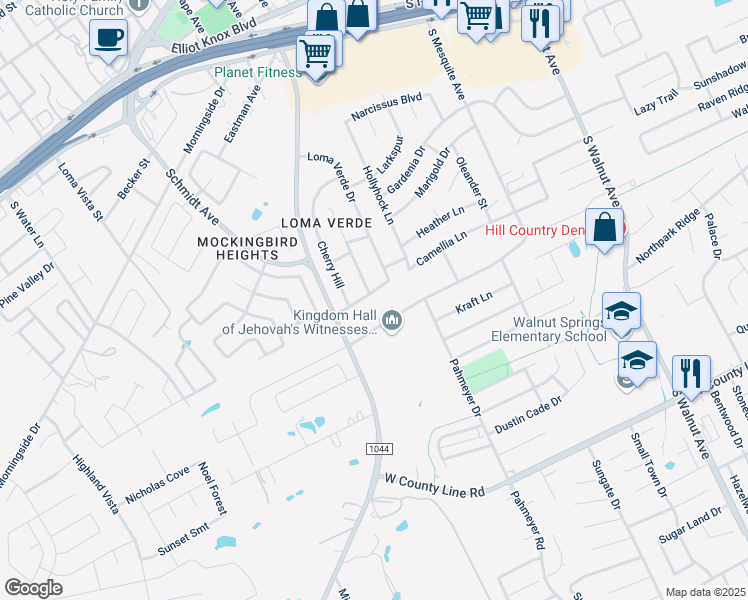 map of restaurants, bars, coffee shops, grocery stores, and more near 1252 Vista Bonita in New Braunfels