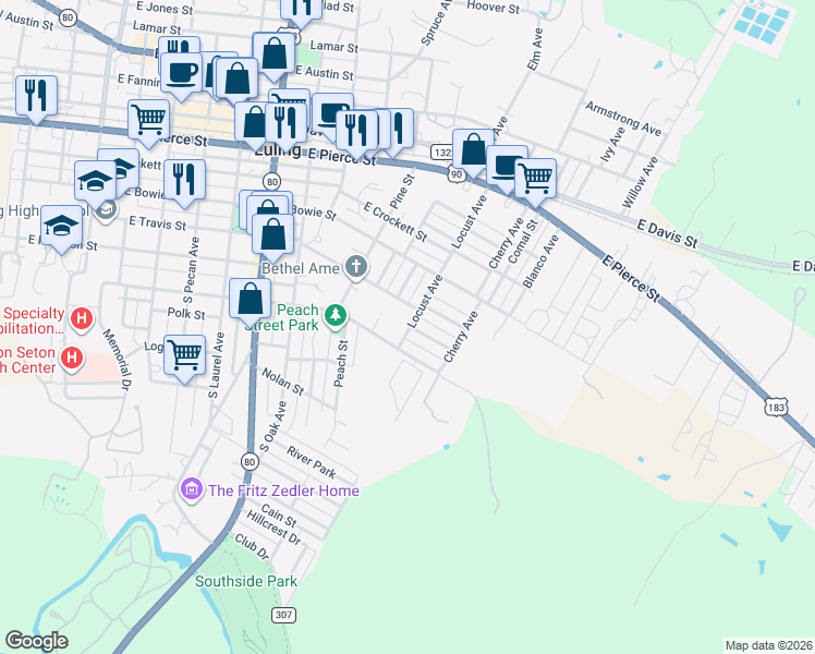 map of restaurants, bars, coffee shops, grocery stores, and more near 420 Locust Ave in Luling