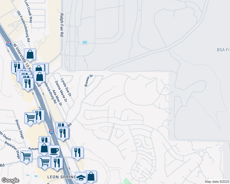 map of restaurants, bars, coffee shops, grocery stores, and more near 6752 Manor Hill in San Antonio