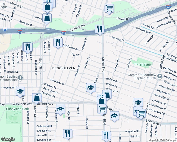 map of restaurants, bars, coffee shops, grocery stores, and more near 4532 Newberry Street in Houston