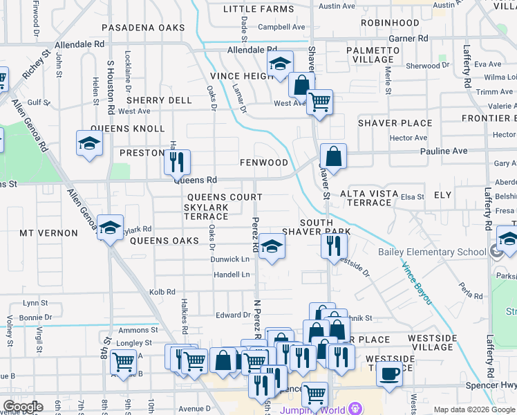 map of restaurants, bars, coffee shops, grocery stores, and more near 218 Bluebird Lane in Pasadena