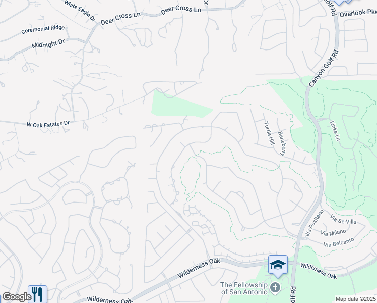 map of restaurants, bars, coffee shops, grocery stores, and more near 530 Legacy Ridge in San Antonio