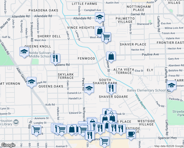map of restaurants, bars, coffee shops, grocery stores, and more near 204 Bluebird Ln in Pasadena