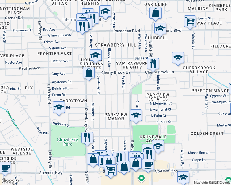 map of restaurants, bars, coffee shops, grocery stores, and more near 2507 Huckleberry Lane in Pasadena