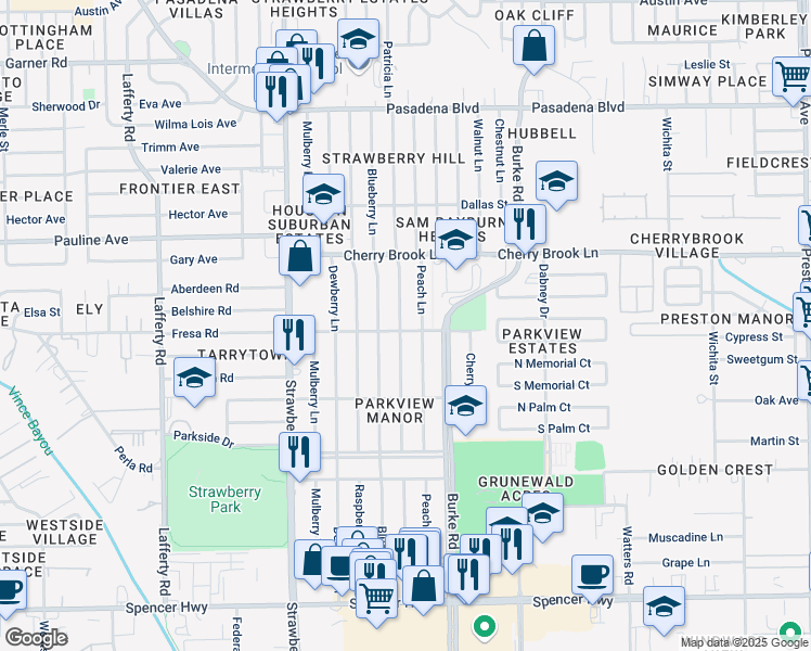map of restaurants, bars, coffee shops, grocery stores, and more near 2507 Huckleberry Lane in Pasadena