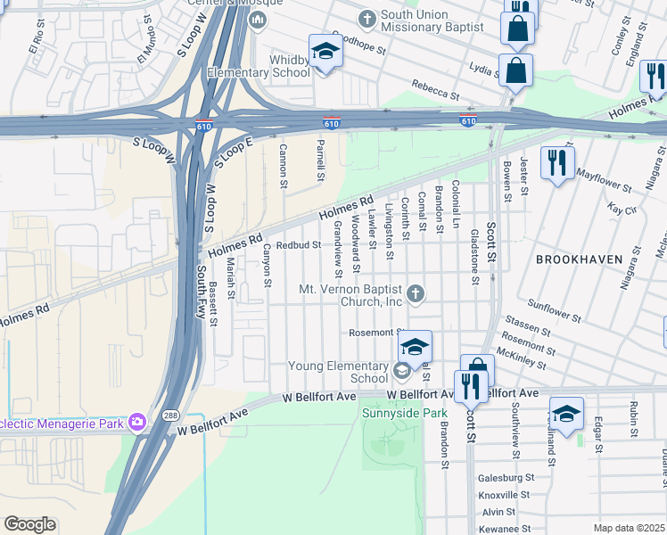 map of restaurants, bars, coffee shops, grocery stores, and more near 8024 Grandview Street in Houston