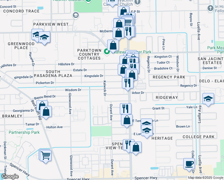map of restaurants, bars, coffee shops, grocery stores, and more near 2721 Spa Drive in Deer Park