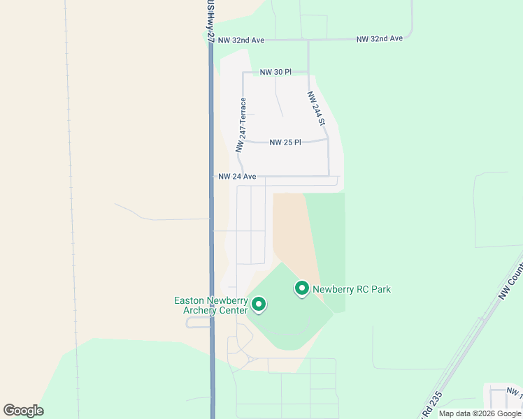 map of restaurants, bars, coffee shops, grocery stores, and more near 24422 Northwest 16th Avenue in Newberry