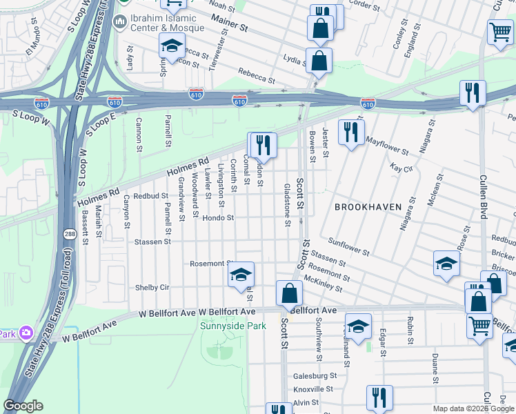 map of restaurants, bars, coffee shops, grocery stores, and more near 8033 Comal Street in Houston