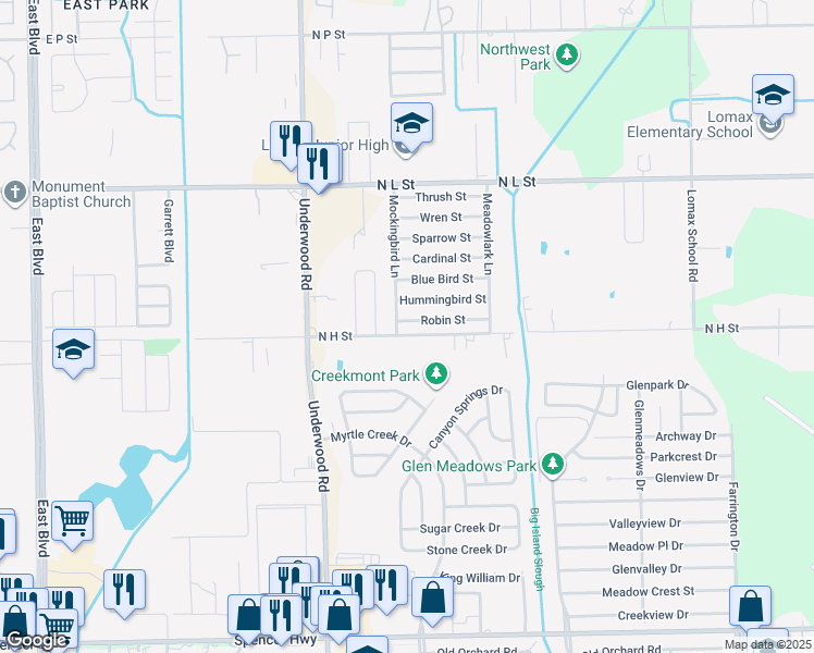 map of restaurants, bars, coffee shops, grocery stores, and more near 9830 North H Street in La Porte