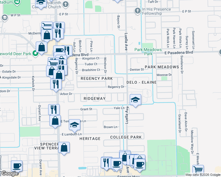 map of restaurants, bars, coffee shops, grocery stores, and more near 805 Regency Drive in Deer Park