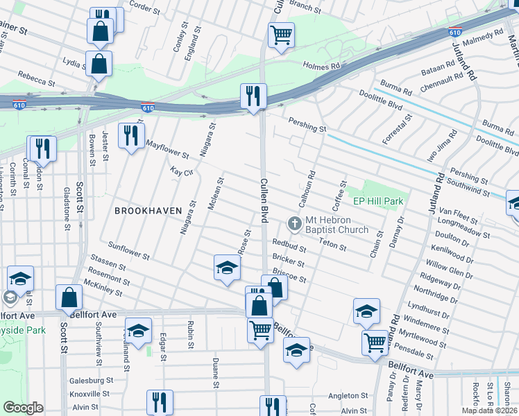 map of restaurants, bars, coffee shops, grocery stores, and more near 4601 Newberry Street in Houston