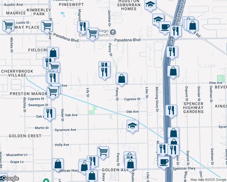 map of restaurants, bars, coffee shops, grocery stores, and more near 2537 Pansy Street in Pasadena