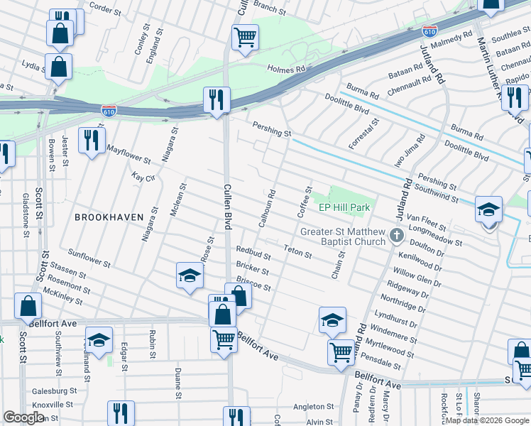map of restaurants, bars, coffee shops, grocery stores, and more near 4806 Edfield Street in Houston