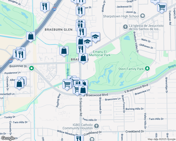map of restaurants, bars, coffee shops, grocery stores, and more near in Houston