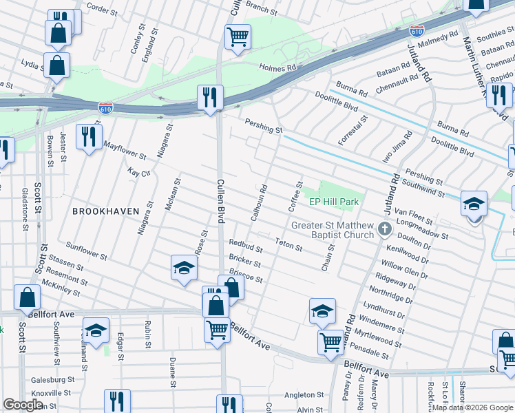 map of restaurants, bars, coffee shops, grocery stores, and more near 4806 Edfield Street in Houston