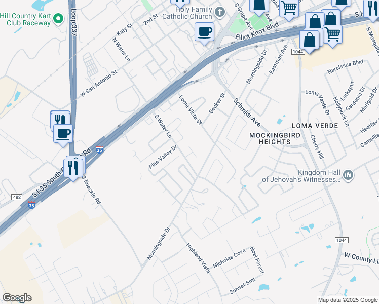 map of restaurants, bars, coffee shops, grocery stores, and more near 319 Untermaier Street in Canyon Lake