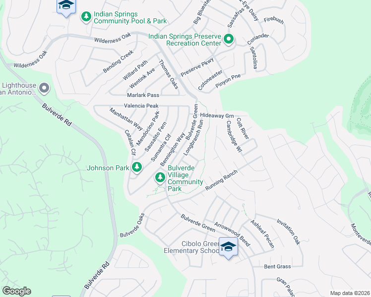 map of restaurants, bars, coffee shops, grocery stores, and more near 25343 Longbranch Run in San Antonio