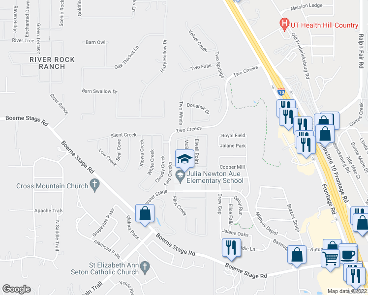 map of restaurants, bars, coffee shops, grocery stores, and more near 25039 Mc Bride Drive in San Antonio