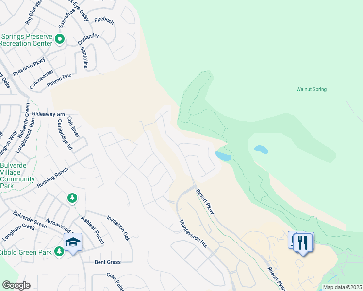 map of restaurants, bars, coffee shops, grocery stores, and more near 24715 Resort Parkway in San Antonio