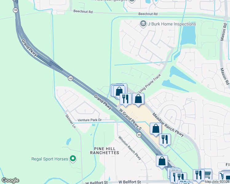 map of restaurants, bars, coffee shops, grocery stores, and more near Meadow Ranch Parkway in Richmond