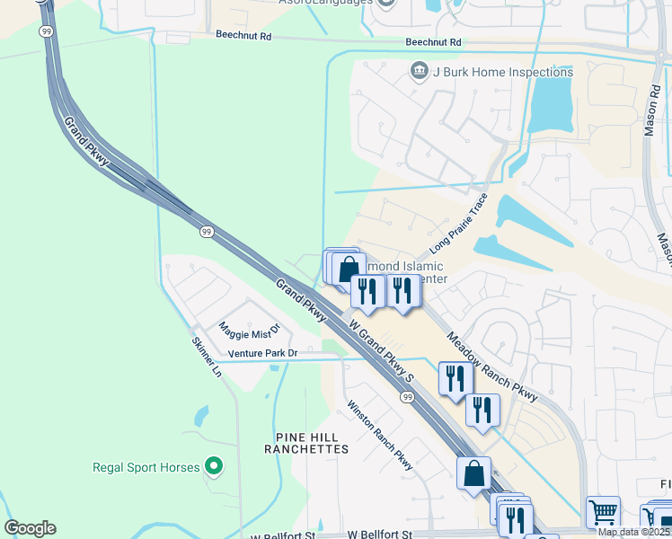 map of restaurants, bars, coffee shops, grocery stores, and more near Meadow Ranch Parkway in Richmond
