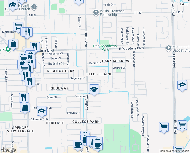 map of restaurants, bars, coffee shops, grocery stores, and more near 1201 Kitty Street in Deer Park