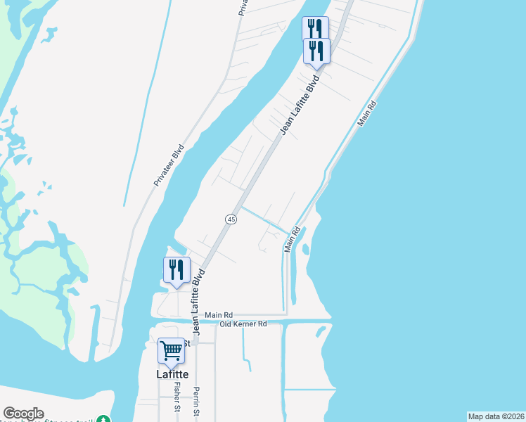 map of restaurants, bars, coffee shops, grocery stores, and more near 2617 Privateer Boulevard in Barataria