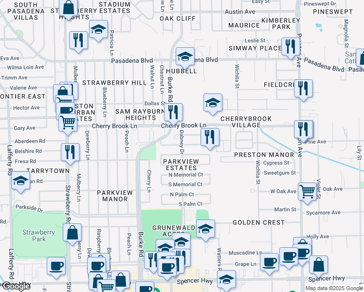 map of restaurants, bars, coffee shops, grocery stores, and more near 2510 Dabney Drive in Pasadena