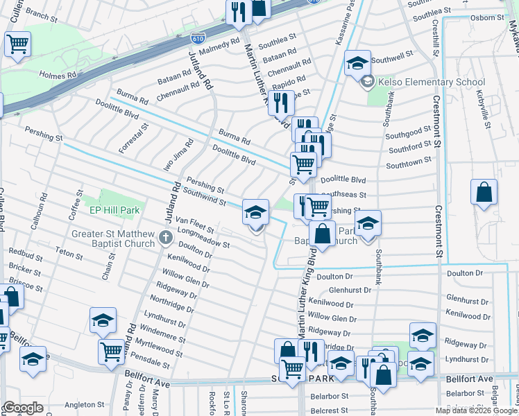 map of restaurants, bars, coffee shops, grocery stores, and more near 7350 Remegan Road in Houston