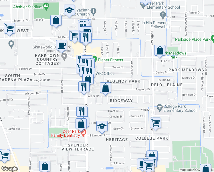 map of restaurants, bars, coffee shops, grocery stores, and more near 314 Kimswick Court in Deer Park