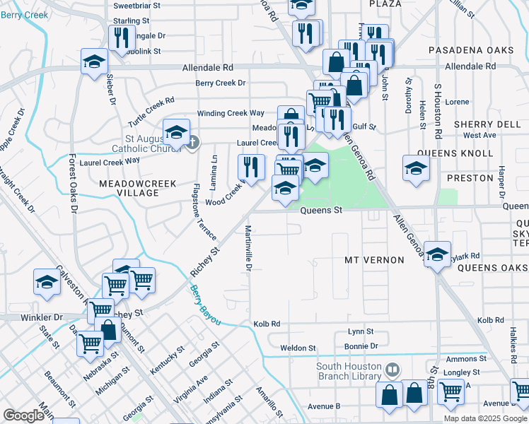 map of restaurants, bars, coffee shops, grocery stores, and more near 818 Queens Street in Houston