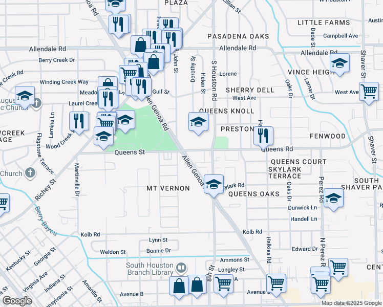 map of restaurants, bars, coffee shops, grocery stores, and more near 1111 Queens Road in Pasadena