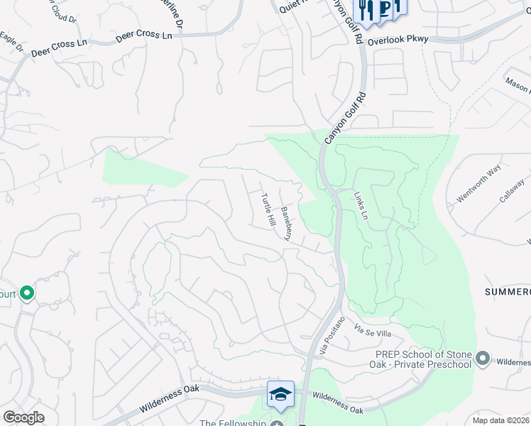 map of restaurants, bars, coffee shops, grocery stores, and more near 25214 Battle Lake in San Antonio