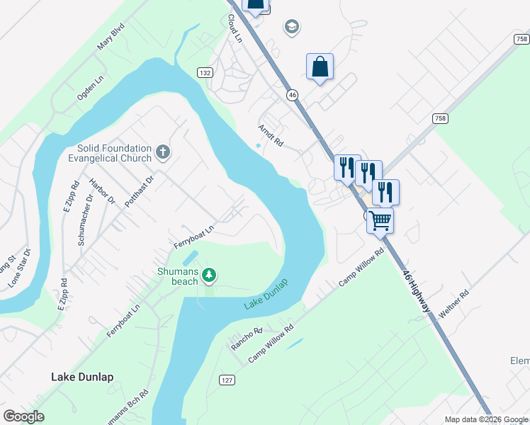 map of restaurants, bars, coffee shops, grocery stores, and more near 209 Satterfield Road in New Braunfels