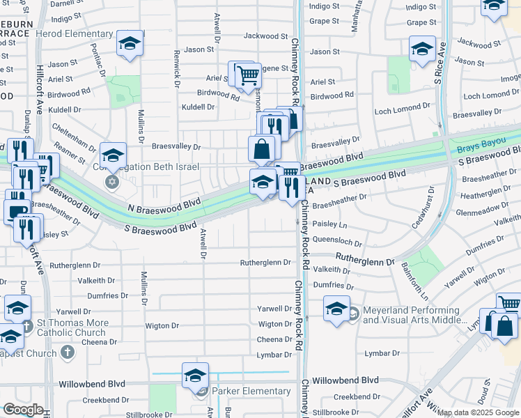 map of restaurants, bars, coffee shops, grocery stores, and more near in Houston
