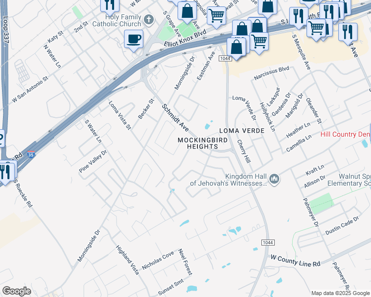 map of restaurants, bars, coffee shops, grocery stores, and more near 1914 Barn Swallow in New Braunfels