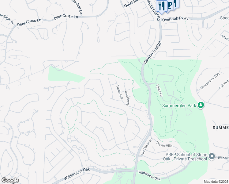 map of restaurants, bars, coffee shops, grocery stores, and more near 25214 Battle Lake in San Antonio