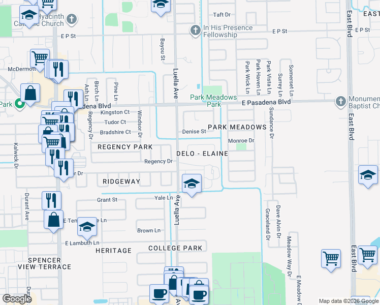 map of restaurants, bars, coffee shops, grocery stores, and more near 1201 Kitty Street in Deer Park