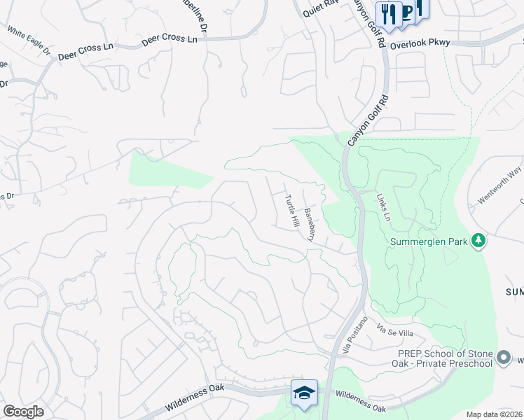 map of restaurants, bars, coffee shops, grocery stores, and more near 726 Sentry Hill in San Antonio
